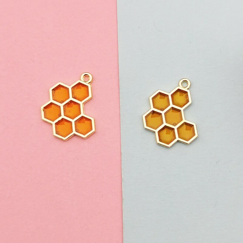 10 unidades de 16x20mm, abalorio esmaltado de panal para la fabricación de joyas y manualidades, pendiente, colgante de: yellow