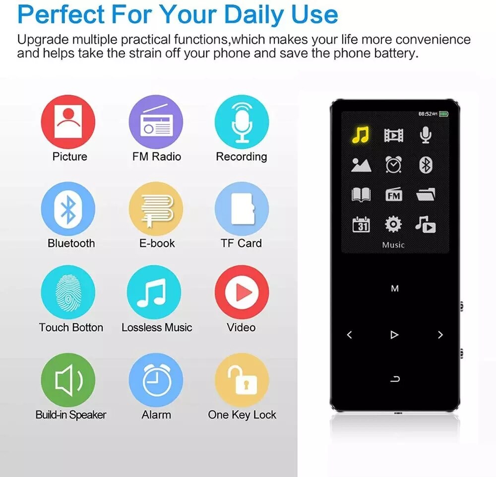 Mp3 Player X2 Hifi Metal Portable Bluetooth Music Walkman with Fm Radio Recording Built-in Speaker Touch Key 1.8 Inch Tft Screen