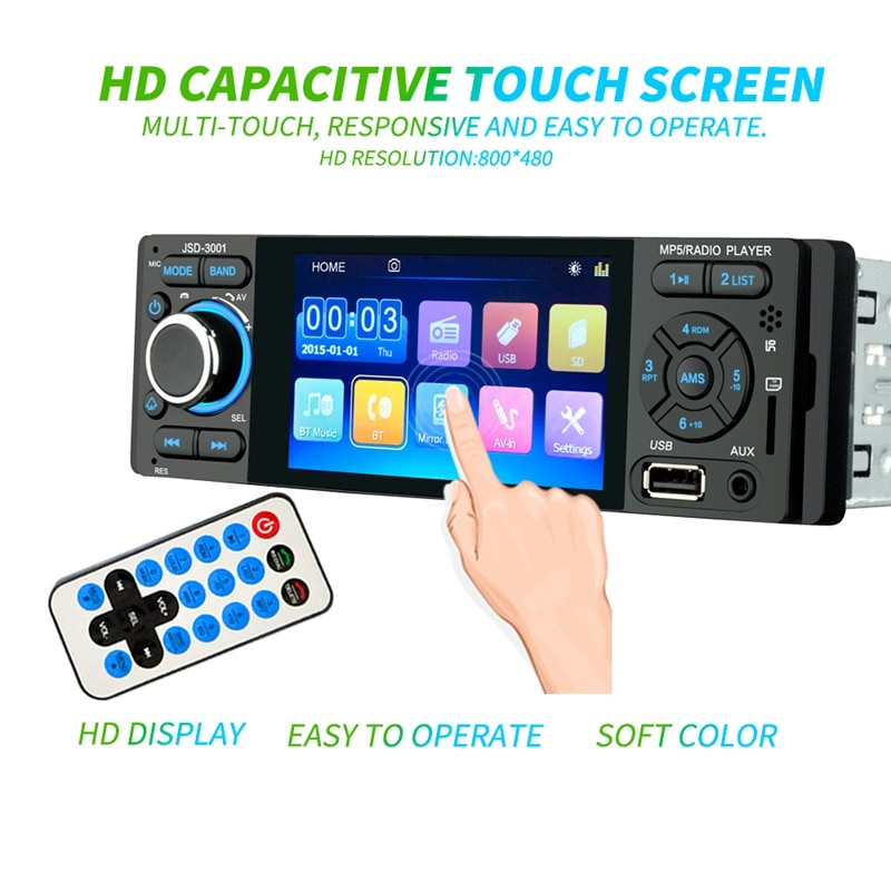 Autoradio 1 din bilradio jsd -3001 4.1 mp5 bilafspiller presseskærm bilstereo bluetooth 1 din auto radio