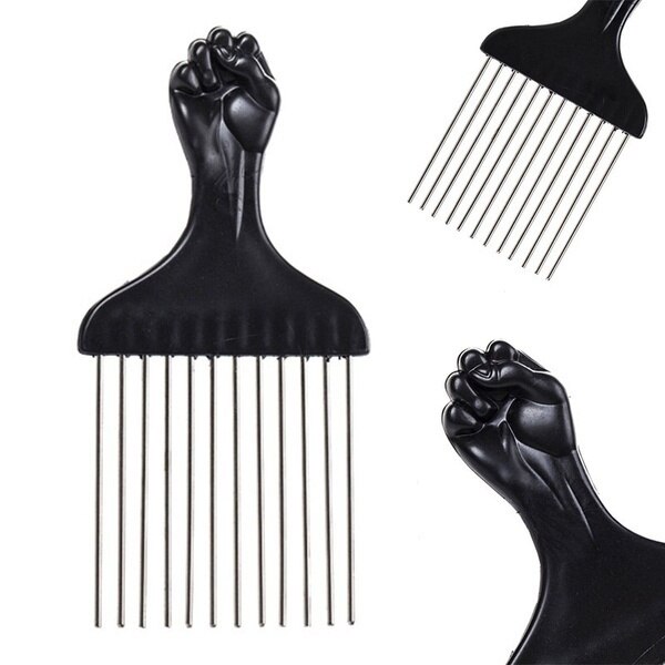 Peine africano de Metal, peine Afro, puño negro