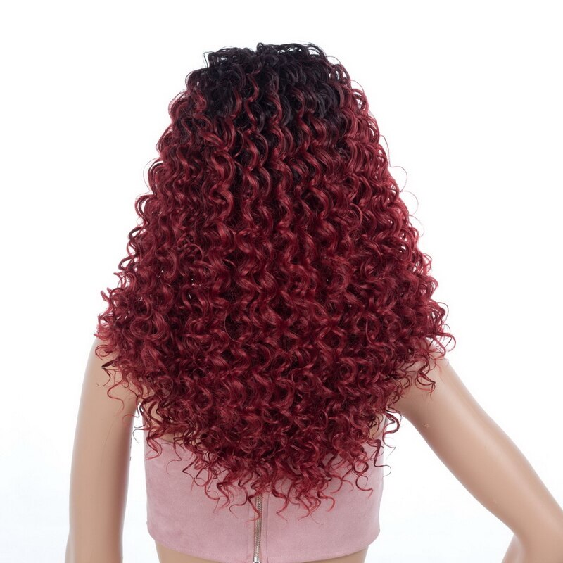 Yiyaobess 20 pulgadas marrón negro rojo Ombre pelo sintético medio largo Afro rizado peluca afroamericana pelucas para mujeres
