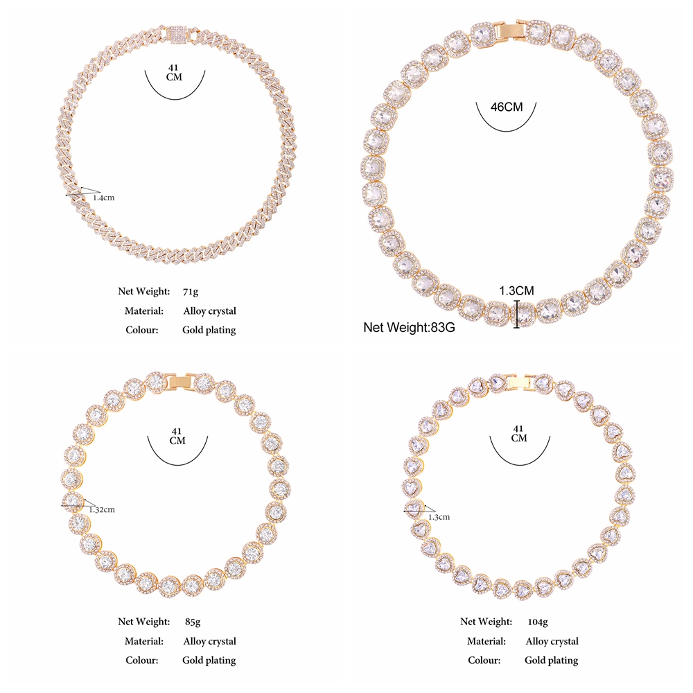 Collar de cadena de eslabones cubanos con punta de lujo para hombre y mujer, collares de cadena de tenis con racimo de circonita de cristal ostentoso, joyería de Hip Hop