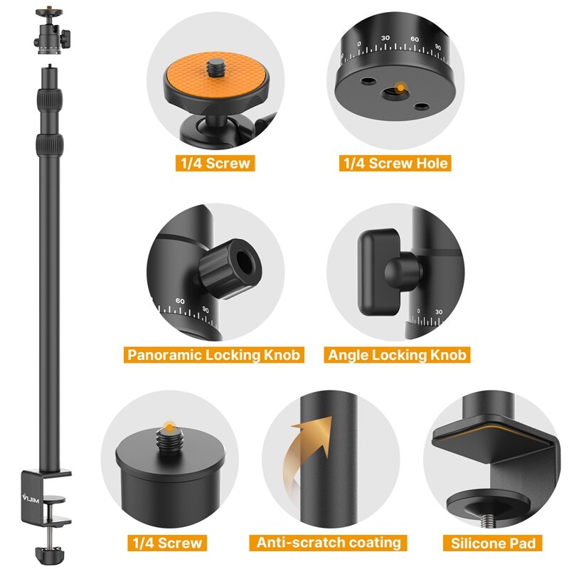 VIJIM LS03 Desk Light Mounting Stand 124CM Adjustable Tabletop Stand With 360° Removable Ballhead for DSLR Camera Ring Light