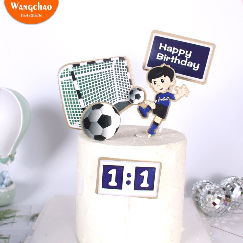 Gutt fotball sport tema gratulerer med dagen kake topper tegneserie barn fotball bursdagskake dekorasjon festrekvisita