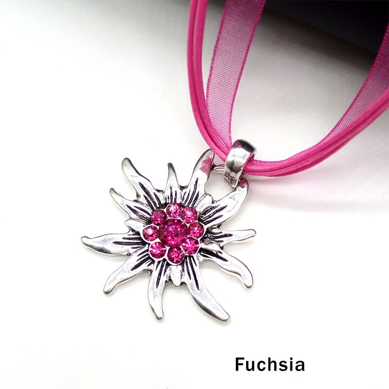 Collar con colgante Edelweiss de flor Vintage austriaco para mujer, disfraz tradicional de Dirndl de Oktoberfest, joyería alemana al por mayor: fuchsia