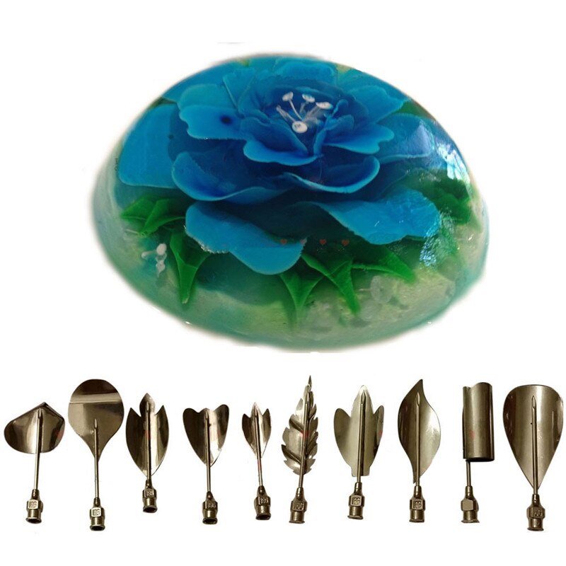 10pcs/Set 3D Gelatin Jello Jelly Art Pudding Flower Cake Decorating Mold Pudding Needle Nozzle Tools