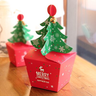 Christmas Tree Modeling Candy Red Boxes Biscuits cookies West Point chocolate package box 12PCS Does not contain bells: small