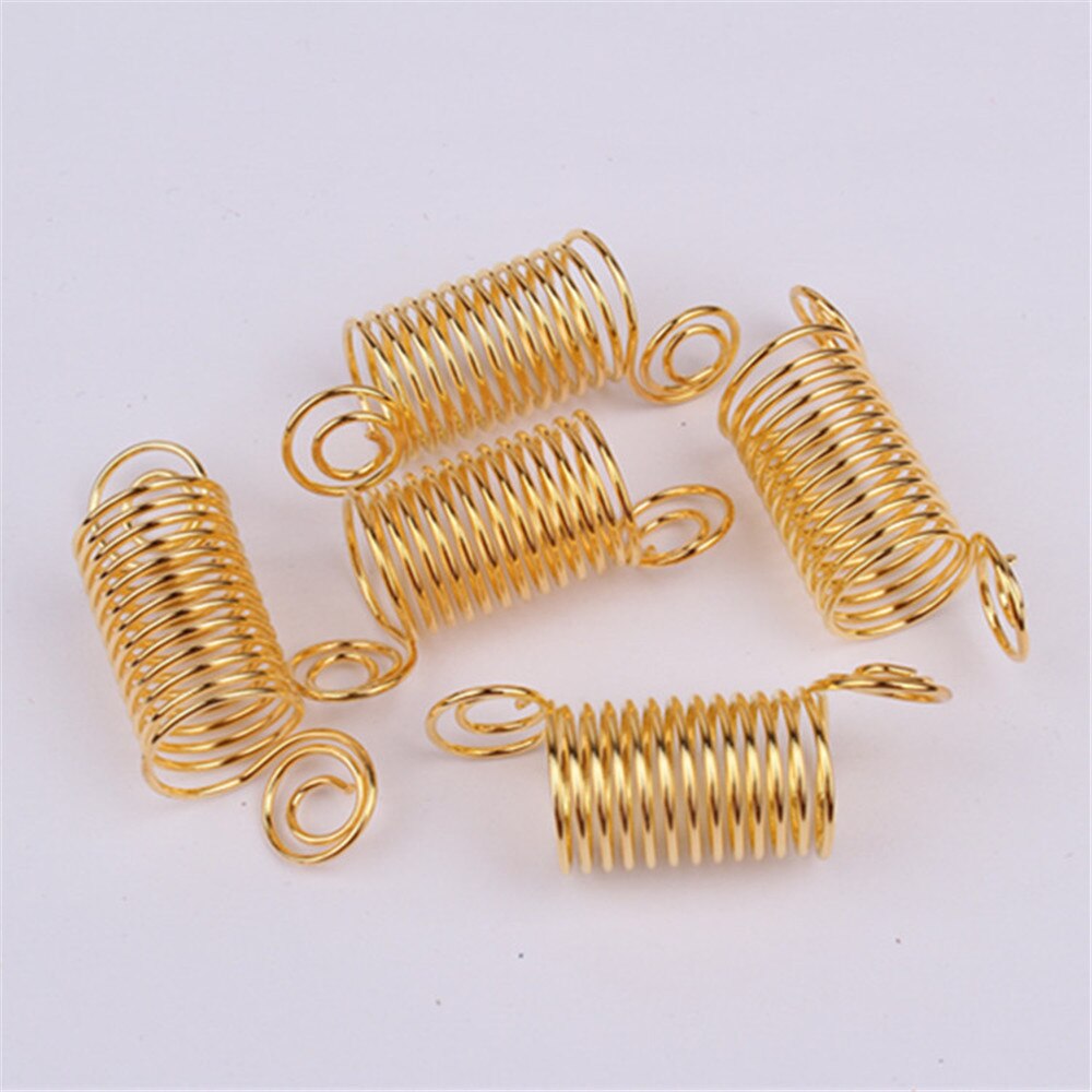 50PCS 10mm Hair Rings Braid Dreadlock Beads Stretch Spiral Shape Hair Cuffs Clips Tube For Braid Hairstyling Accessories Gold