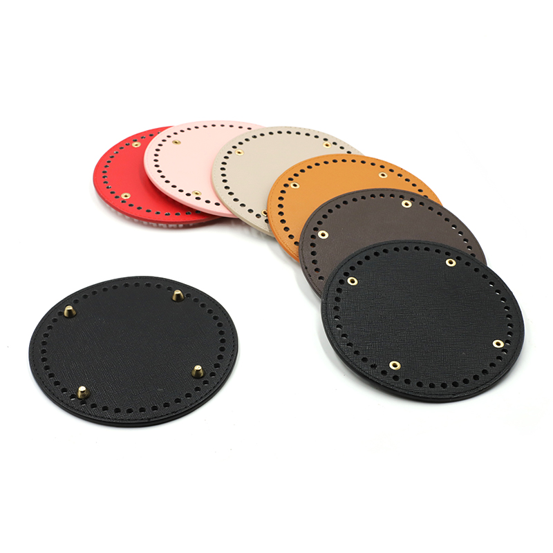 Redondo saco de couro inferior com furos rebite para artesanal tricô diy bolsa de ombro acessórios 15cm
