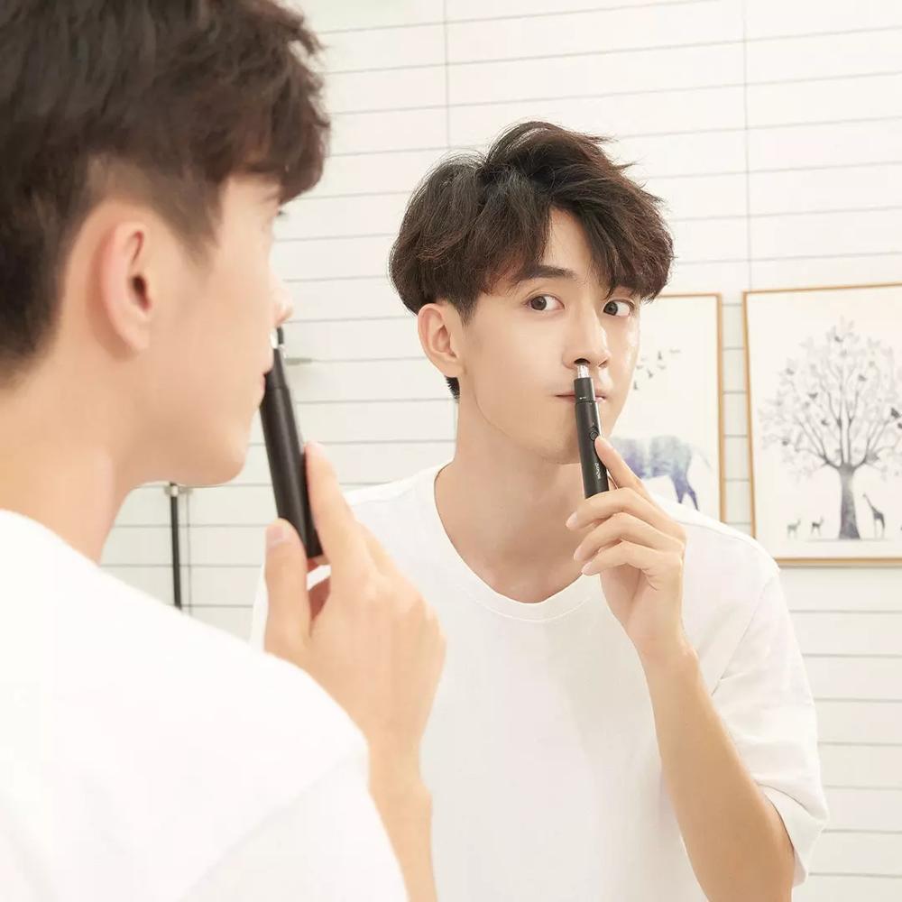 Xiaomi mijia showee  c1- bk bærbar elektrisk næsehårstrimmer aftagelig vaskbar dobbeltkantet 360 ° roterende skærehoved