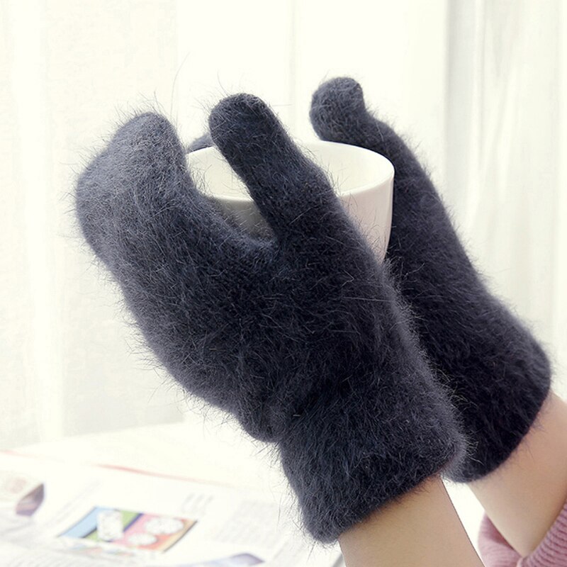 Frauen Mädchen Kaninchen Haar Handschuh Winter Dicken Flauschigen Weiche Fäustlinge Weihnachten Einfarbig Freien Nette Warme Handschuhe: Dunkelgrau