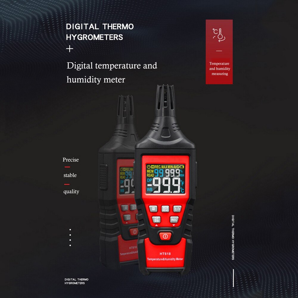 Ht618 bluetooth-gegevensbehoud micro-digitale hygrometer digitale temperatuur-vochtigheidsmeter overbelastingsindicatie eenheidsconversie