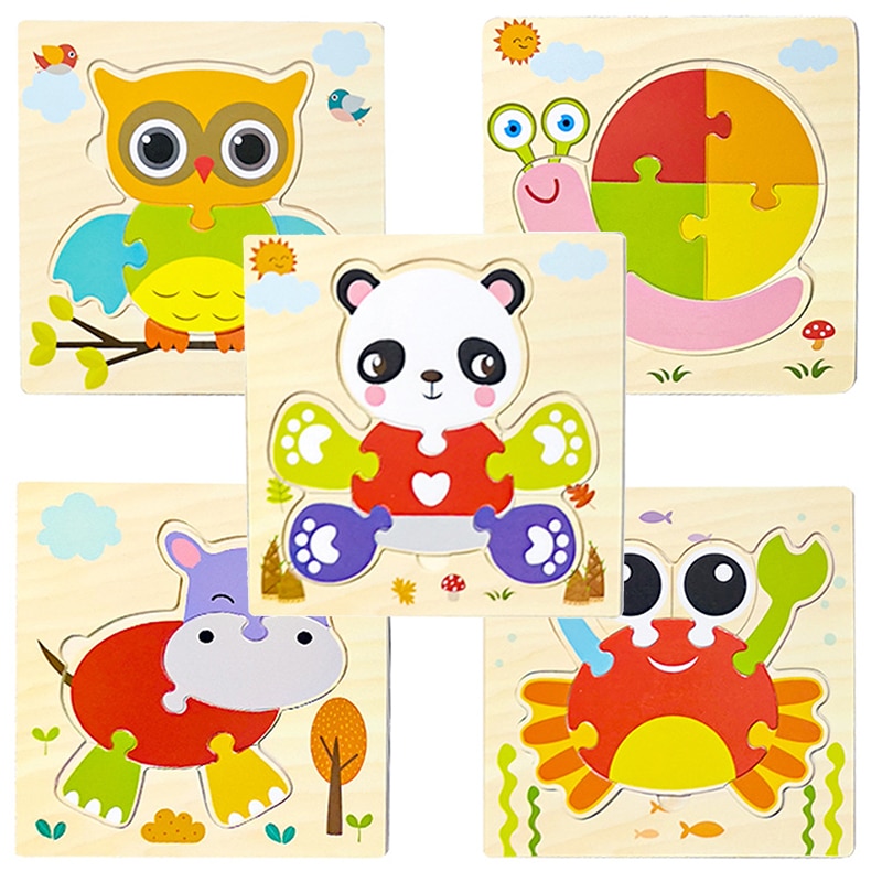 15*15cm dziecko drewniane zabawki zwierząt/ruchu Puzzle Jigsaw dla małych dzieci 1-3 lat stare chłopcy i dziewczęta wczesna nauka zabawka edukacyjna prezent