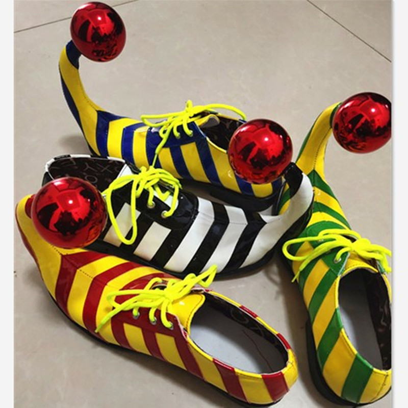 Streep Clown Schoenen Volwassen Mannen Cocked Grappige Schoenen Clown Make Joker Accessoires Masquerade Party Halloween Carnaval Cosplay