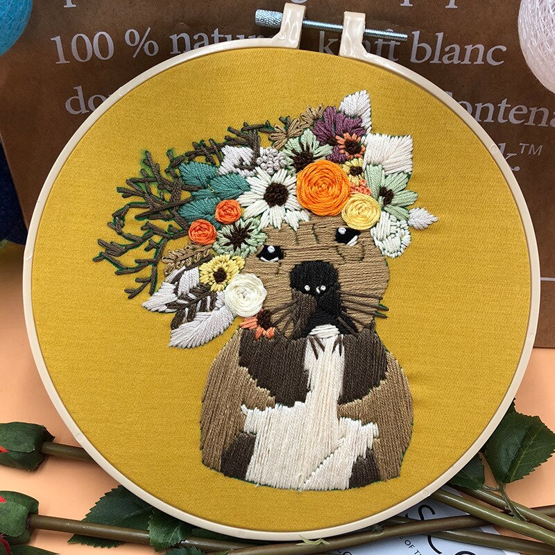 Tecknade hundar mönster diy broderi material paket korsstygssatser 3d broderverktyg nybörjare bordado dekor målningar: 2