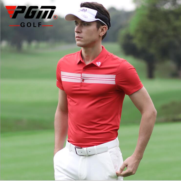 Pgm golfkleding zomer heren ademende sportkleding heren t-shirts met korte mouwen snel drogende stof sportkleding tops: Rood / M