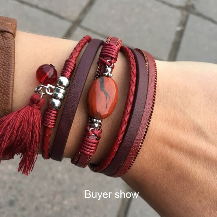 Vonnor Lederen Armbanden Voor Vrouwen Boho Sieraden Charm Natuursteen Kwastje Wrap Armband Vrouwelijke