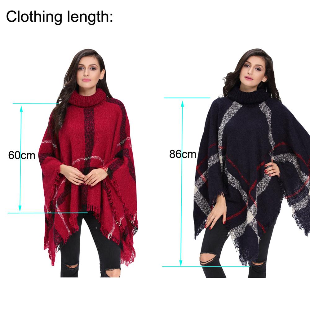 [Visual Axles] Plus Size Winter Warm Women's Wool Turtleneck Sleeveless Pullovers Vintage Plaid Knit Sweater Poncho