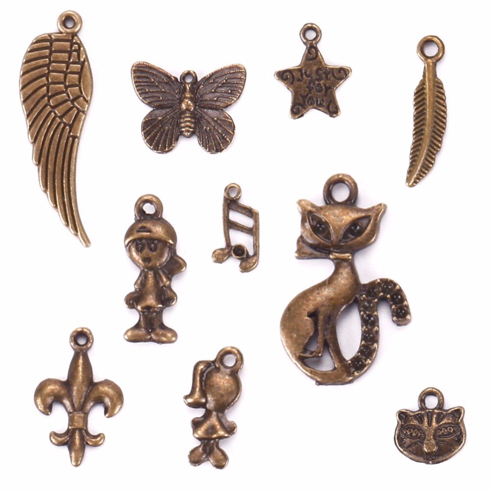 50 Pcs/Set Lots Tibetan Silver Plated/Gold Mixed Styles Charm Pendants DIY Jewelry for Necklace Bracelet Craft Findings #240209