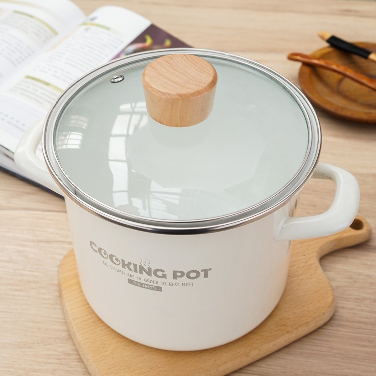 Porcelain enamel stew soup pot noodles thicked Japanese electromagnetic oven high temperature resistant cooker pot pan: Default Title