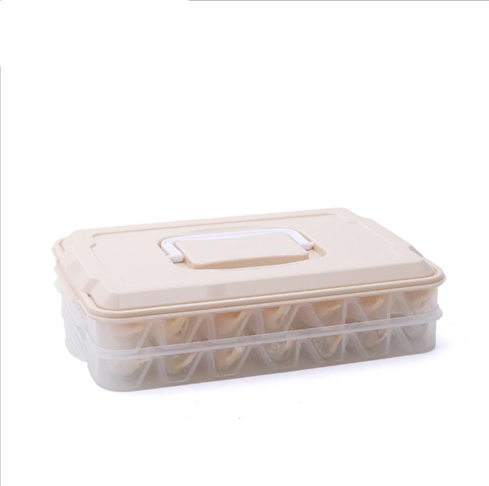 Multi-layer Dumplings Container Plastic Voedsel Doos Thuis Keuken Verse Luchtdichte Doos Koelkast Organizer: 2 tiers beige