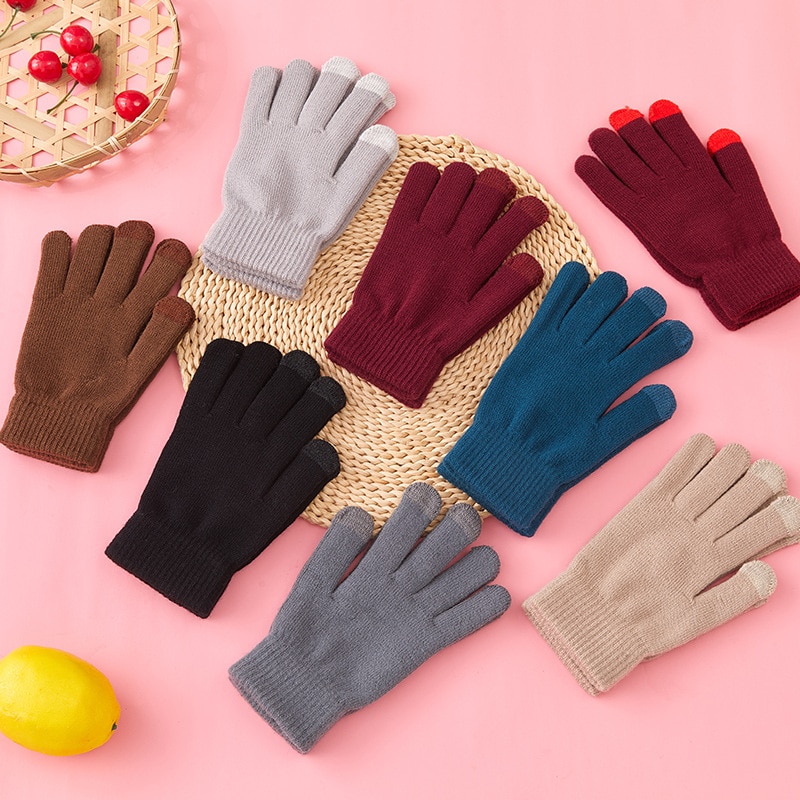 Vinter høsthansker berøringsskjerm varme votter kvinner menn bomull strikket fem fingre hansker håndvarmer guantes jul