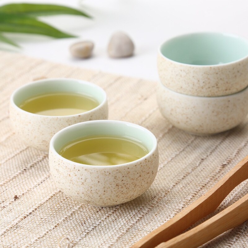Taza de té hecha a mano en forma de tambor de cerámica áspera, taza de té de porcelana china de grado superior de horno de cerámica, juego de té de cerámica Puer cup set