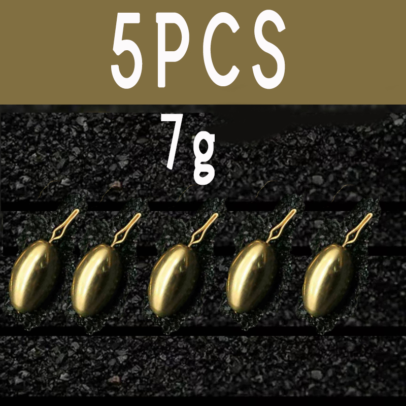 JIGEECARP 5pcs Fishing Bullet Weights Stainless Brass Slip Sinker For Hook Lure Texas Rig Non-Lead Brass Weight Sinker Accessory: 7g 5pcs