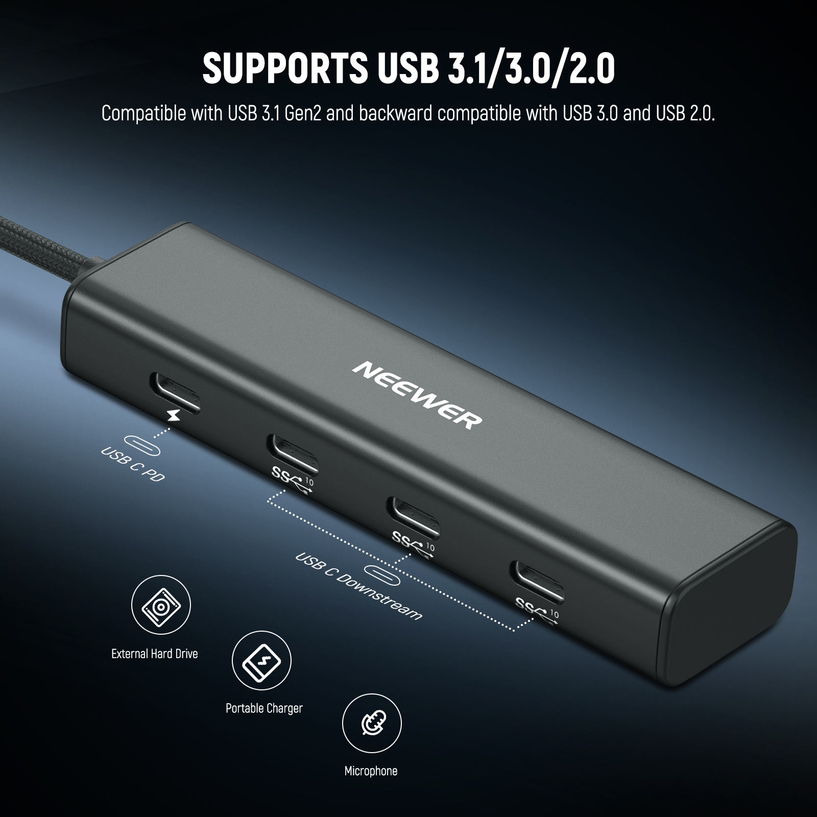 NEEWER USB C Hub Dock avec adaptateur de chaussure froide, Dongle adaptateur Multiport 4 en 1 pour iPhone 16 15 iPad Mac Android PC ordinateur portable