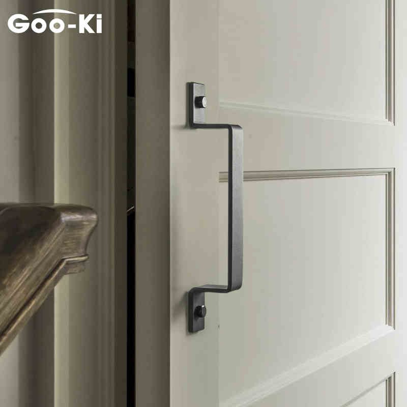 Goo-Ki Carbon Steel Barn Door Handle Sliding Door Handle Modern Wooden Door Handle Pull and Flush Sliding Barn Door Handle Set