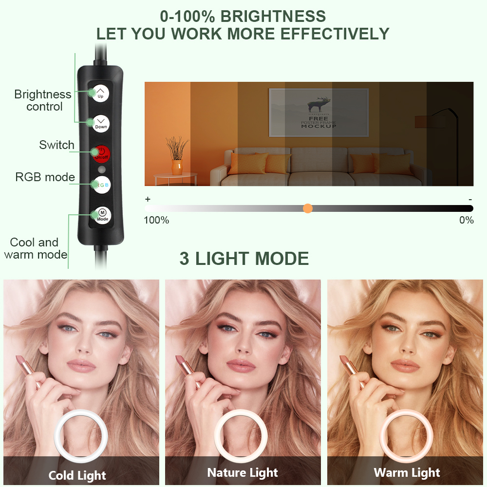 16 Inch Rgb Ring Licht Led Selfie Ring Licht Met 3 Telefoon Clips 200Cm Statief Stand Fotografische Verlichting Video live Vullen Lamp