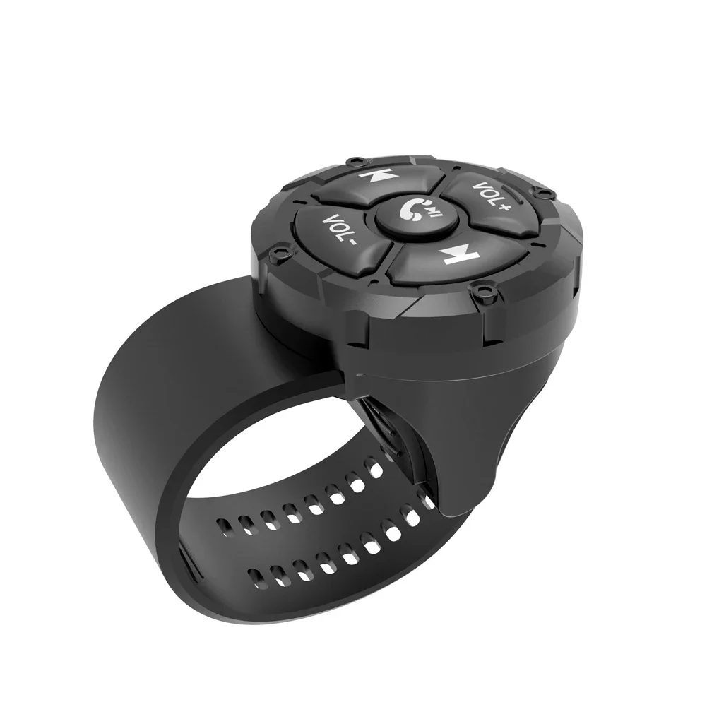 Pulsante multimediale Bluetooth telecomando IPX6 tipo cinturino impermeabile controllore senza fili per volante per auto, bici, moto: nero