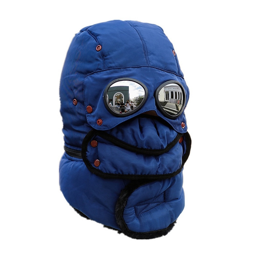 Winter Warm Hat Men Women Riding Cap Scarf Thick Earflap Outdoor Windproof Lei Feng Cap Ski Anti-fog Hiking Cotton with Glasses