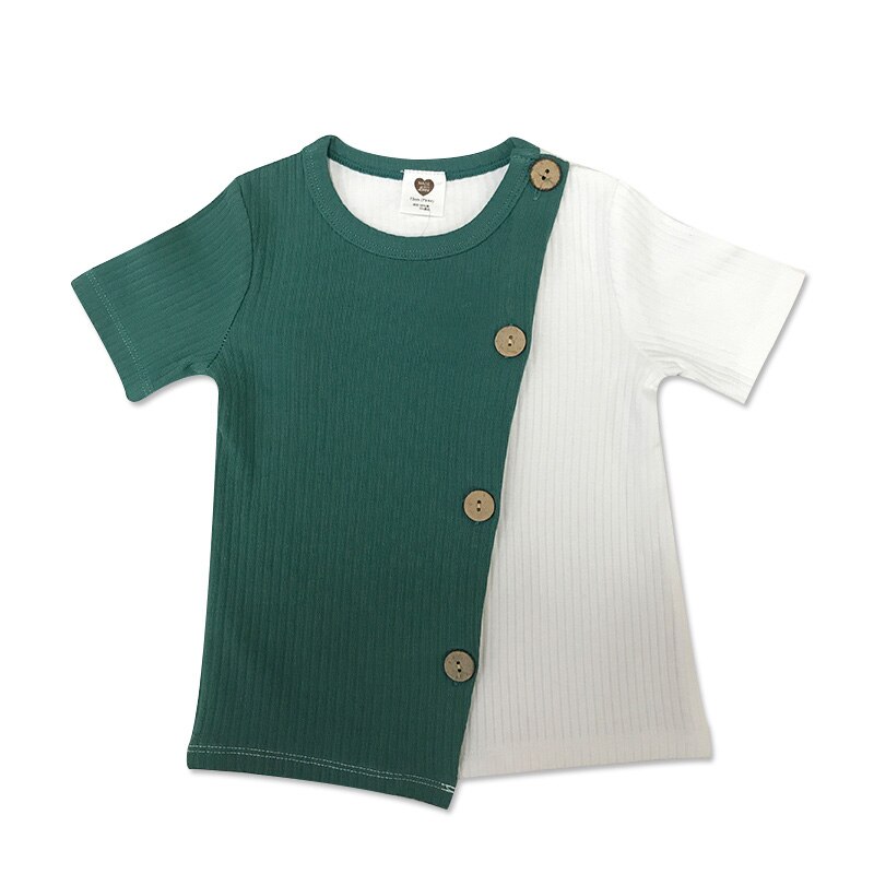 Camiseta de manga corta con cuello redondo para niños y niñas, ropa de , color acanalado: Verde / 9 meses