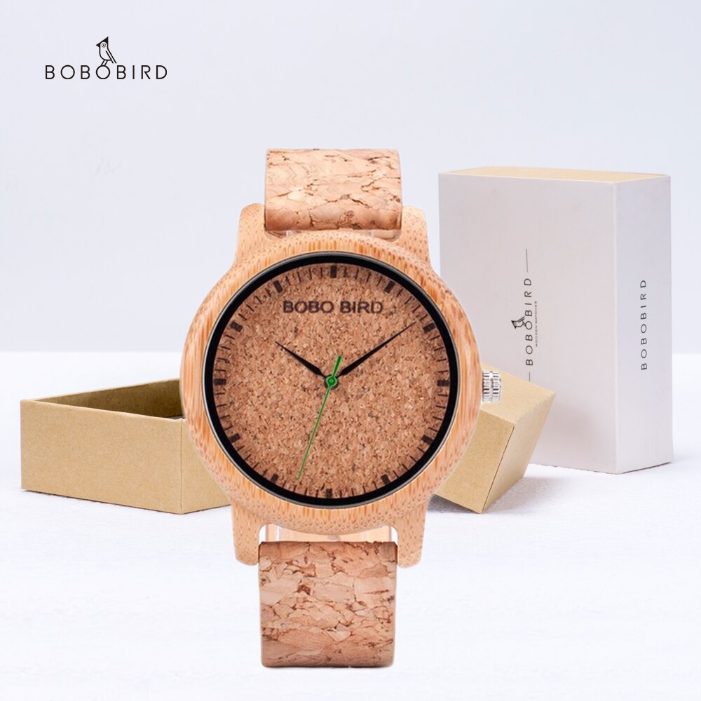 BOBO BIRD-reloj de madera para hombre, cronógrafo de cuarzo, con correa de cuero, caja de papel de: GM011-1A