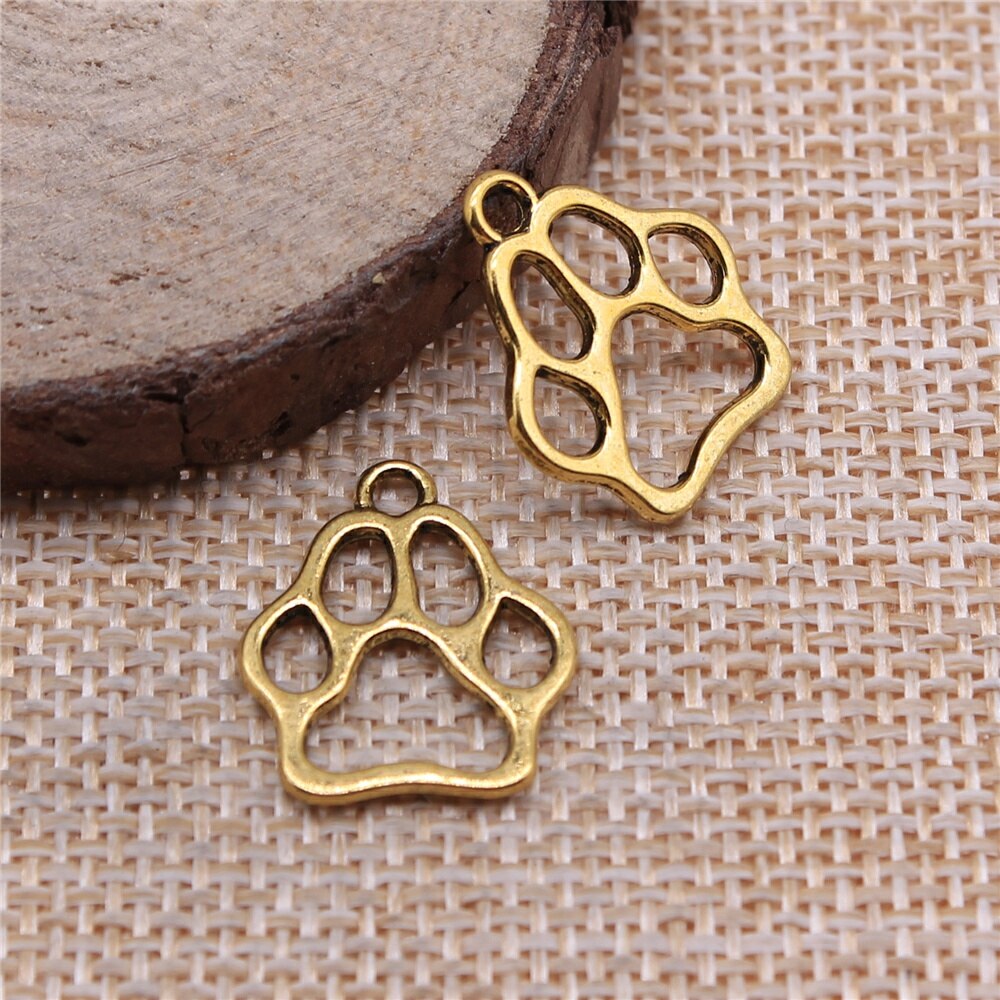 WYSIWYG 20pcs 19x17mm 3 Colors Antique Gold Antique Silver Color Antique Bronze Hollow Dog Paw Charms For Jewelry Making