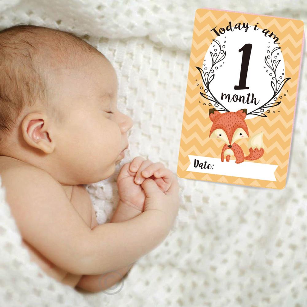 12 Pcs Mese Autoadesivo Del Bambino Fotografia Milestone Memorial Mensile Bambini Appena Nati Commemorative Numero di Carta Foto Puntelli Accessori