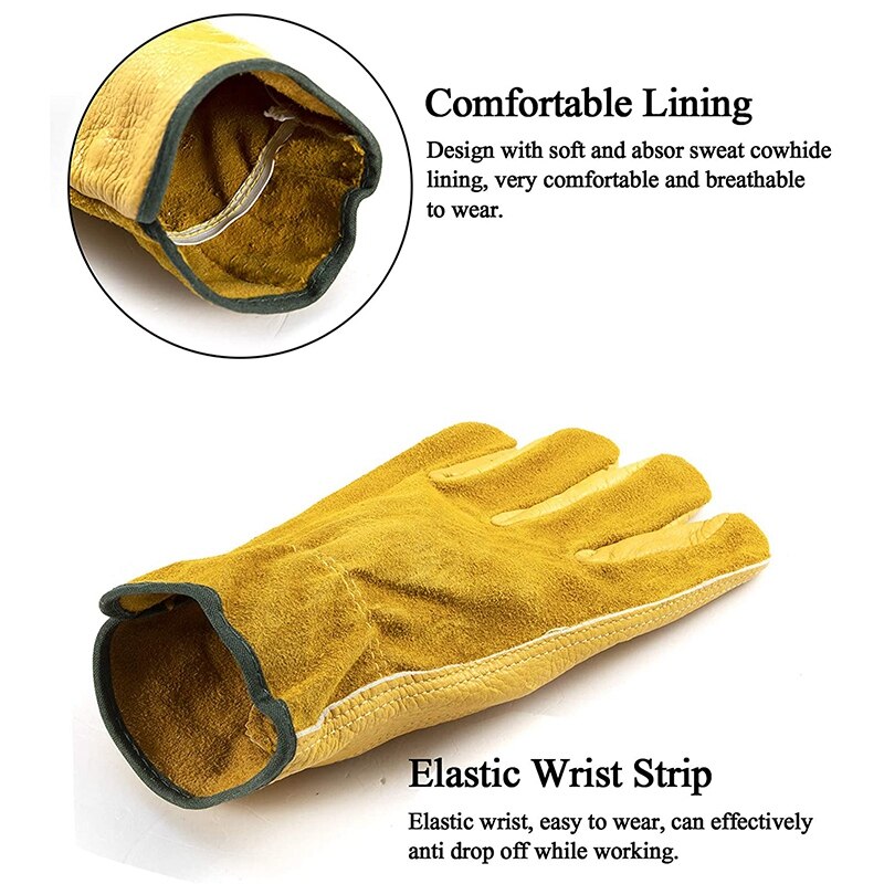 Garden Gloves Thorn Proof, 2 Pairs Heavy Duty Garden Gloves, Flexible and Durable Leather Work Gloves for Men Women L