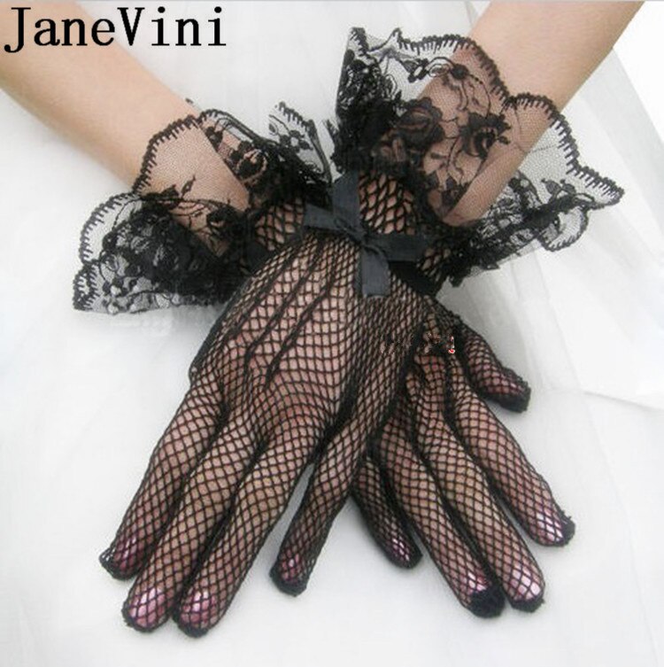 Janevini blonder brude handsker kvinder bryllup tilbehør håndled fuld finger kjole handsker gants dentelles femme mariage –