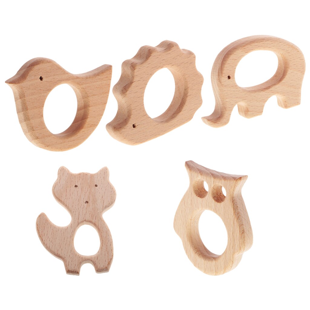5 stück Nette Tier Form Baby Holz Ring Greifen Sensorischen Spielzeug Mom DIY Handwerk