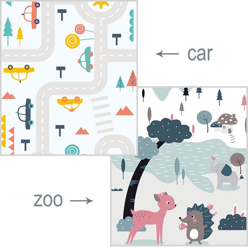 Foldbar babymåtte tyk uddannelsesmæssig børnetæppe xpe udvikler børnetæppe road game playmat blødt gulv babylegetøj: Bil zoologisk have / 180 x 160 x 1cm
