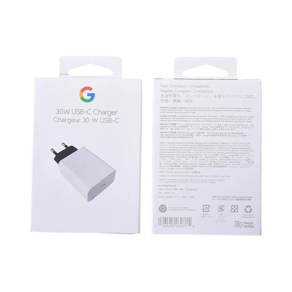 Original 30w- oplader til google pixel 9 8 7 pro  xl 3 4a hurtigopladning eu/us/uk strømadapter kompatibel med usb-c-enheder