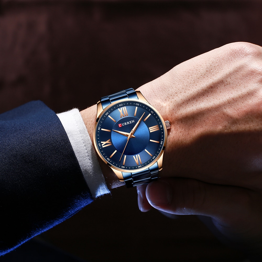 Curren roestvrijstalen herenhorloges, eenvoudig en klassiek quartz zakelijk horloge, dun horloge voor heren