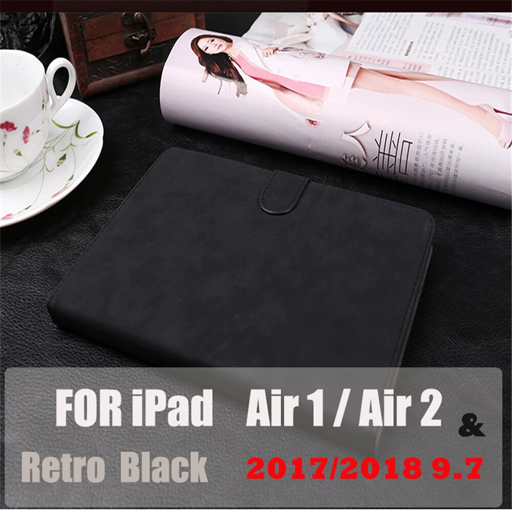 Scrub leren hoesje voor ipad 10.2 , wake-up/sleep cover, hoesje voor ipad air 2 9.7 hoesje voor ipad 7th generatie: Retro zwart 9.7