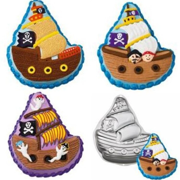 Nonstick anodized Aluminum Cartoon Pirate Ship Cake Baking Mould,Party Pirate Cake Pan DIY Bake Fondant Cake Decorating Tools