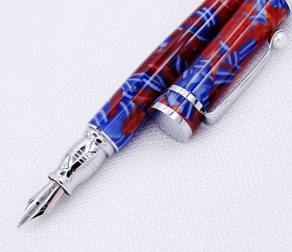 Fuliwen Celluloid Vulpen Esdoornblad Blauw-Rood, fine Nib Schrijven Pen Business Office Home Schoolbenodigdheden