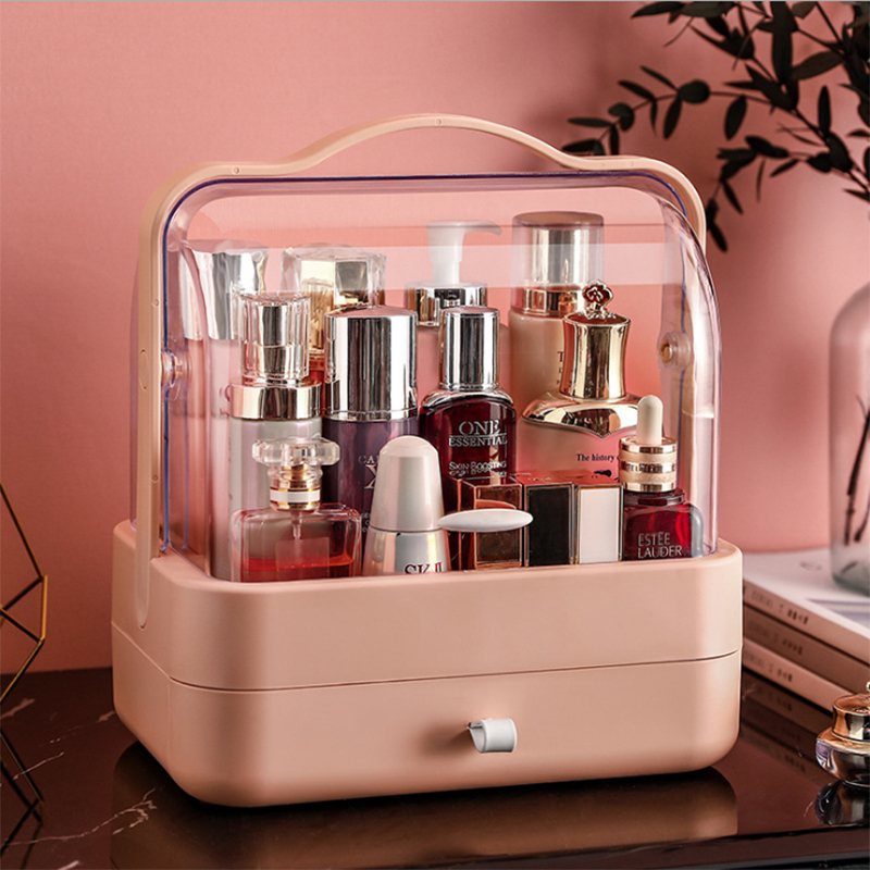 rangement maquillage rangement salle de bain boite de rangement maquillage boite rangement maquillage organisateur pour cosmétiques, conteneur de stockage en plastique, organisateur de maquillage, papeterie: Two layers pink