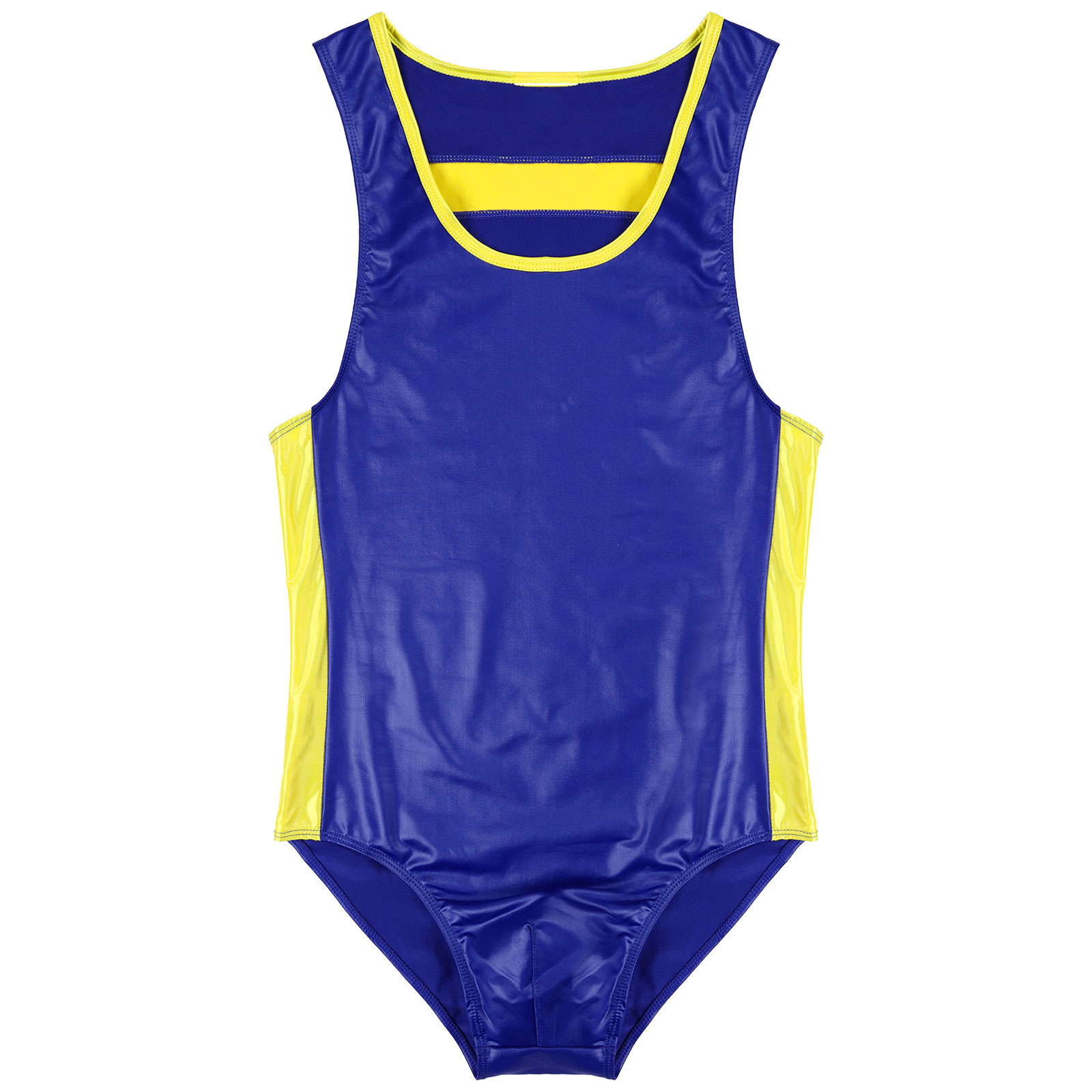 Mens Ballroom Competition Dancewear Sleeveless Bodysuit Stretchy Jockstraps Leather Patchwork Gymnastic Leotard Dance Costumes