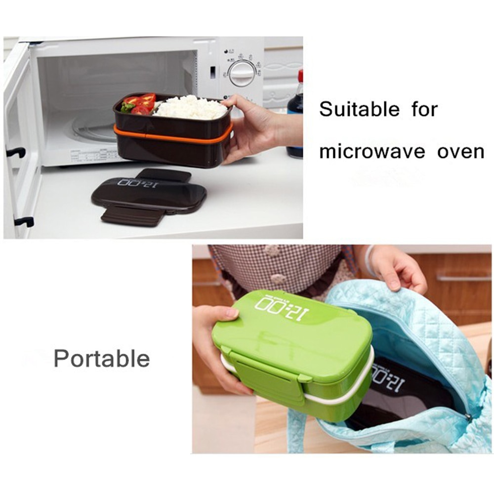 2 Layer Large Capacity 1400ML Plastic Lunch Boxes for Kids with Fork Spoon Microwave Oven Box Food Container Kitchen Tools