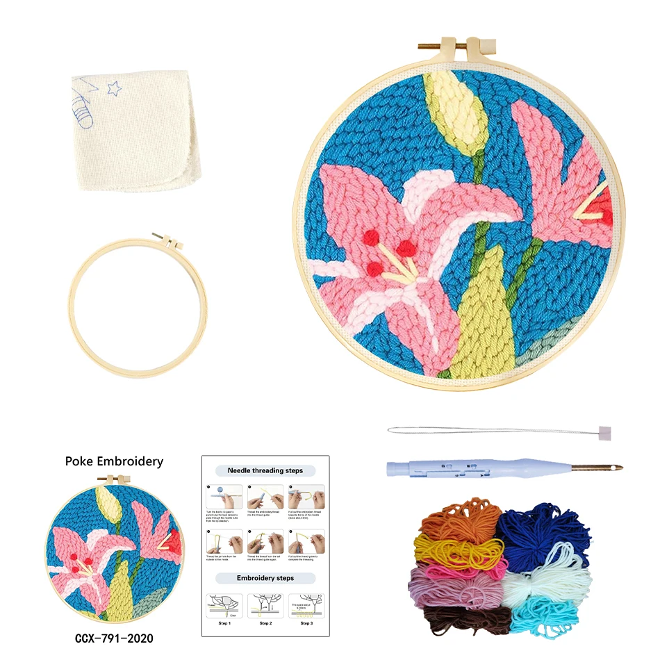punch needle embroidery kits Flower Pattern Simple Craft Easy for adult beginners yarn painting punch needle Diy Set